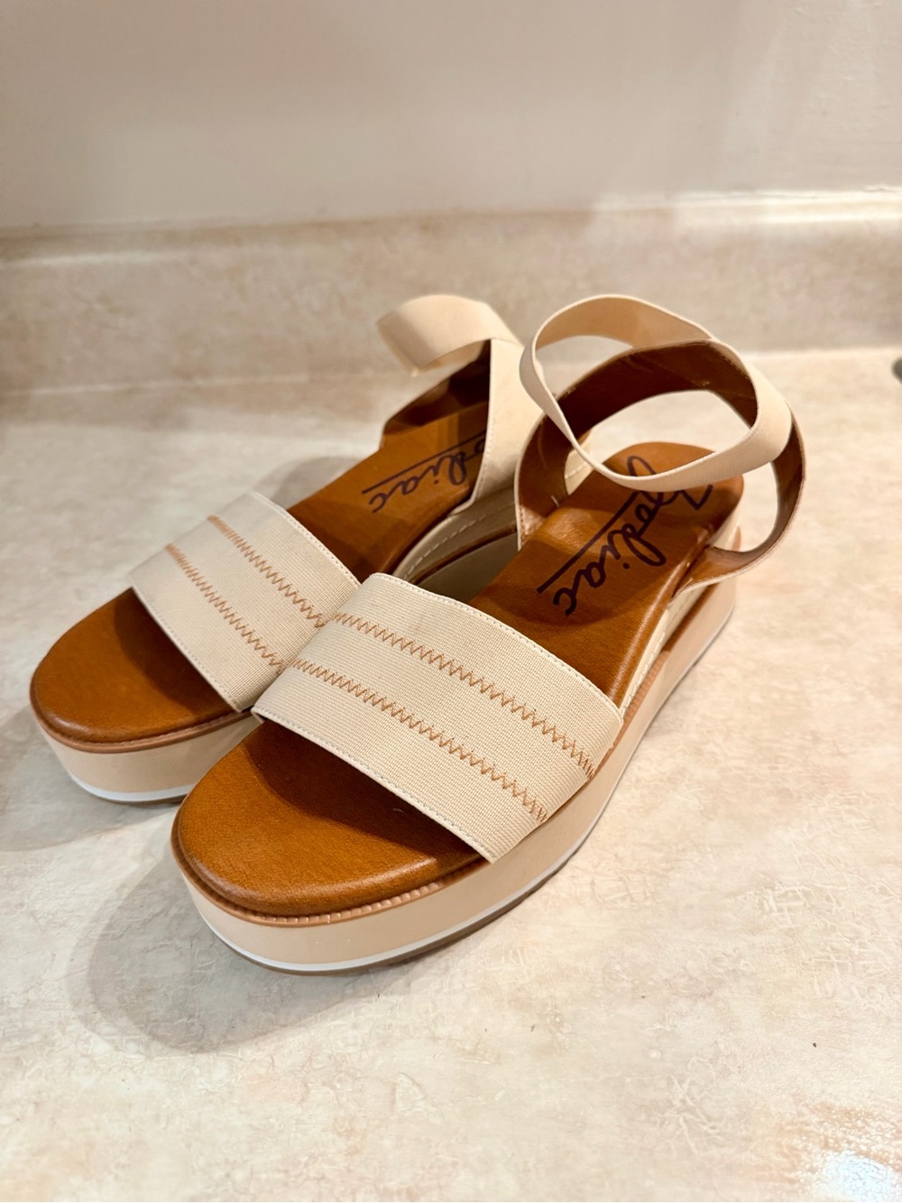 Zodiac Cream Platform Sandals with Tan Footbed